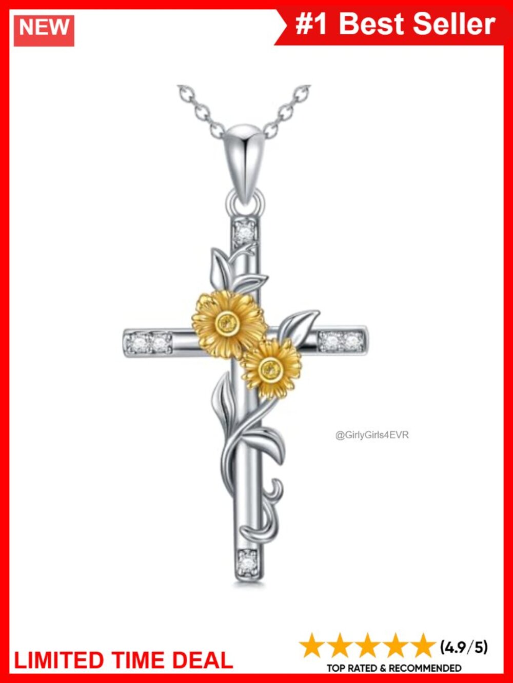 S925 Sterling Silver Infinity Cross Necklace Lab Grown Diamond Pendant